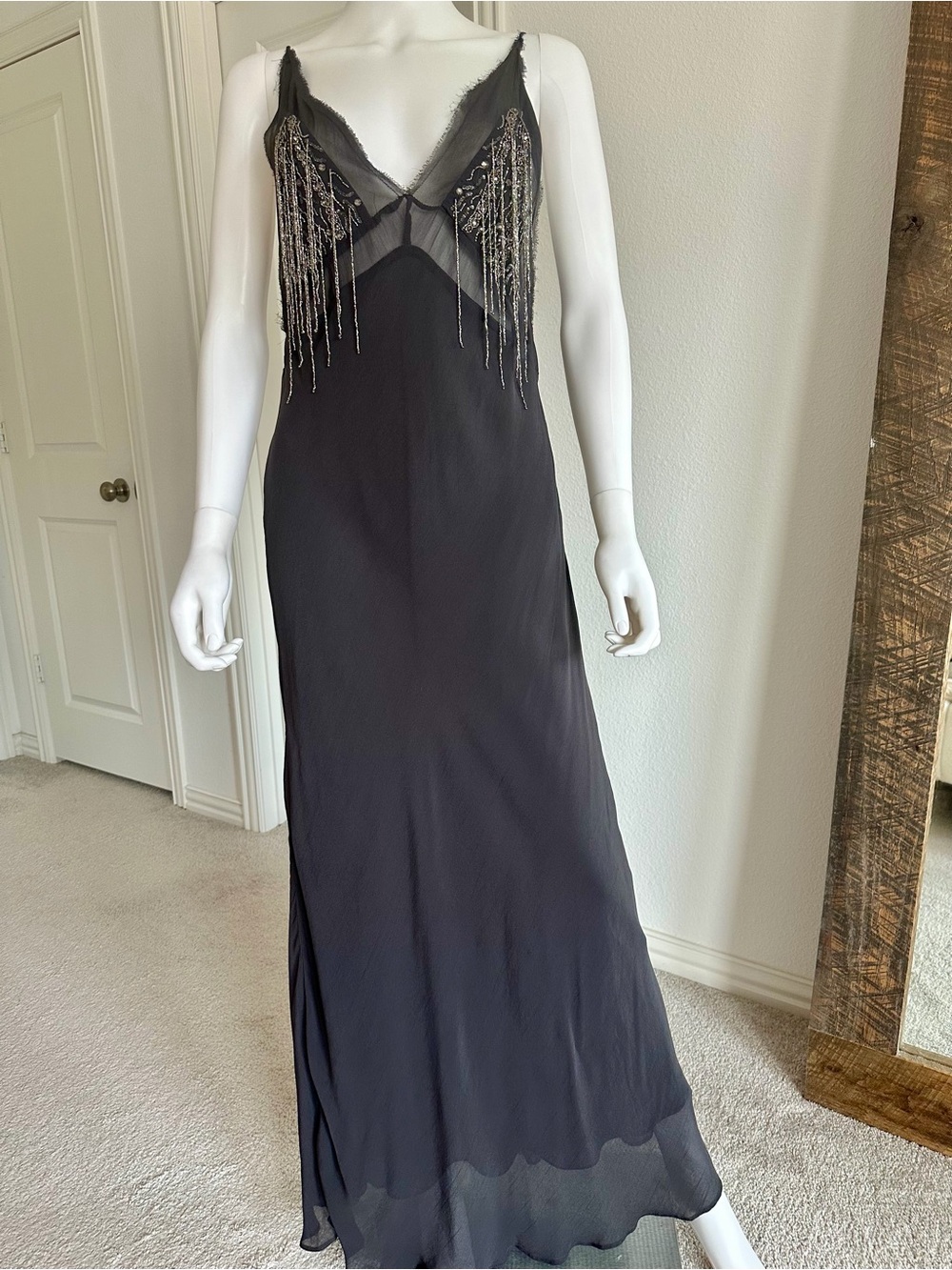ZARA BEADED GEORGETTE
DRESS BLUE GREY SiZE MEDIUM - Picture 6 of 14